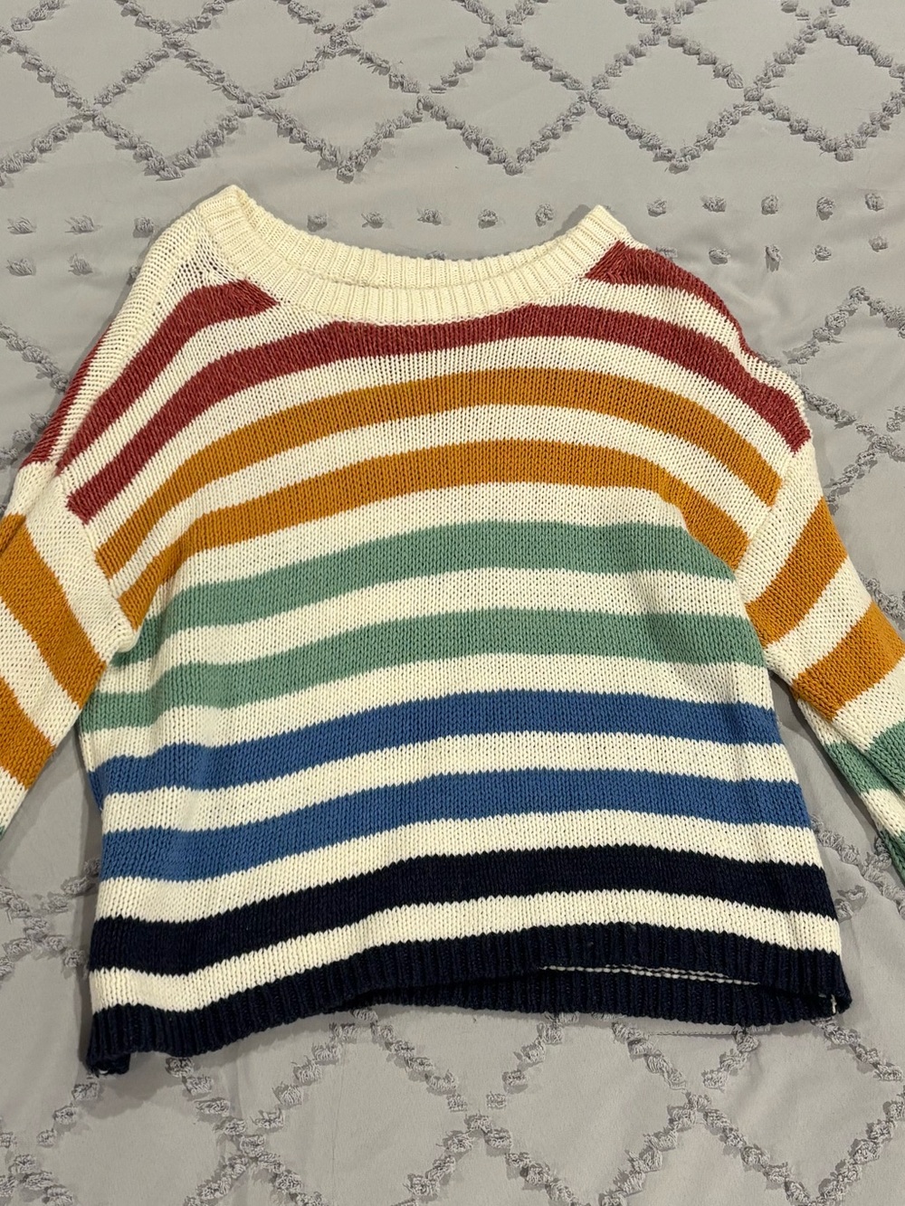 American Eagle Outfitters Cream Multicolor Striped Crewneck Sweater